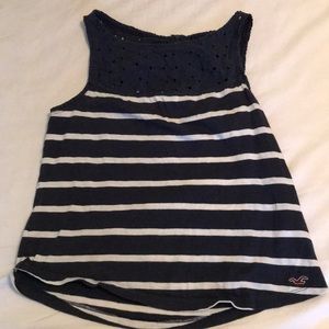 Navy and White striped tank, eyelet top